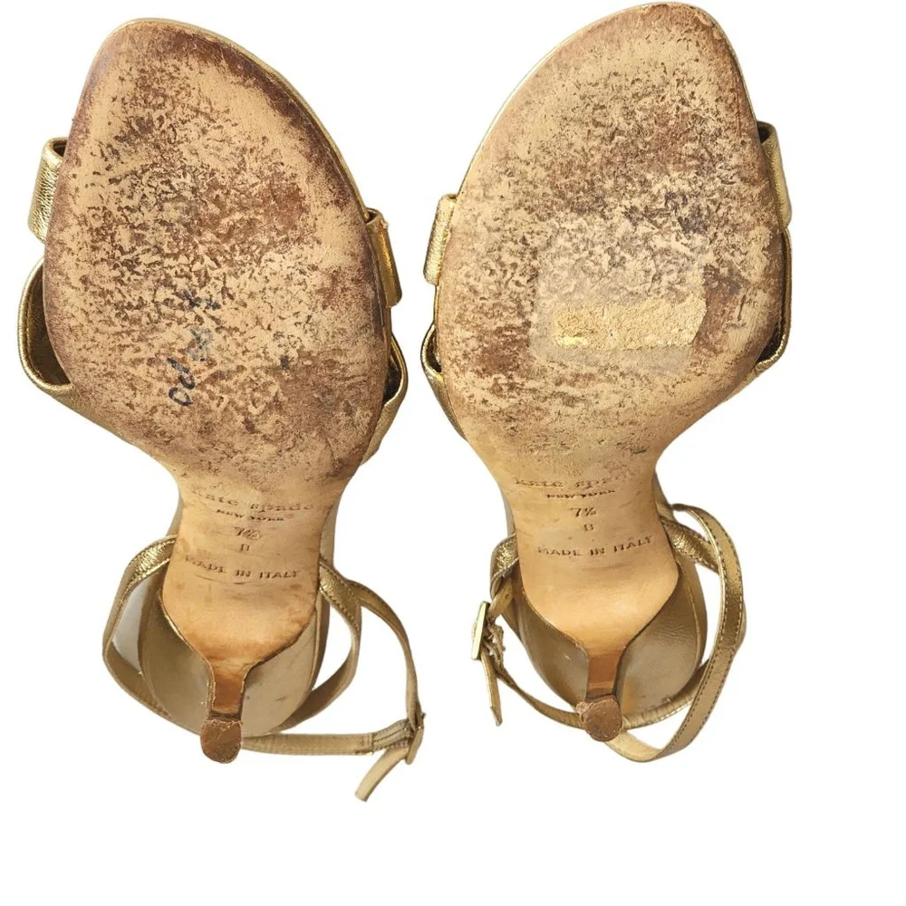 KATE SPADE Loupe Ankle Strap Gold Metallic Leather Sandals Size 7.5 - Picture 8 of 8